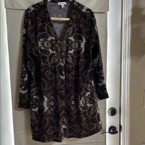 Elegant Brown Floral 3/4 length sweater by Susan graver